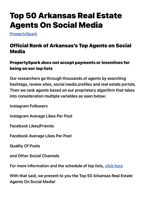 Top 50 Arkansas Real Estate Agents